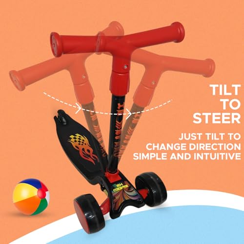 Image of NHR Foldable 3-Wheel Kick Scooter for Kids Aged 3-8 Years - Adjustable 4-Level Height, LED Light-Up Flashing Wheels, Lean-to-Steer Mechanism, Wide Anti-Slip Deck & Rear Foot Brake (Red /Black)
