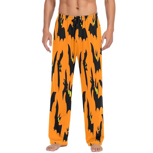 Qilmy Halloween Bats Men's Cotton Pajama Pants, Lightweight Lounge Sleepwear with Drawstring and Pocket2