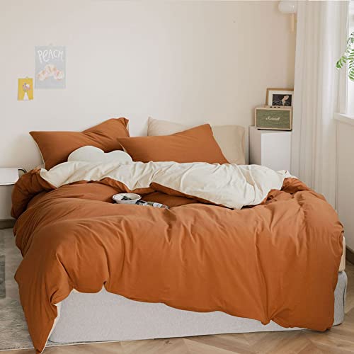 Couturebridal Burnt Orange Duvet Cover Queen Reversible Cream Beige Duvet Cover With Zipper Corner Ties 3 Pieces Soft Microfiber Solid Minimalist Bedding Set For Men Women #TOP5