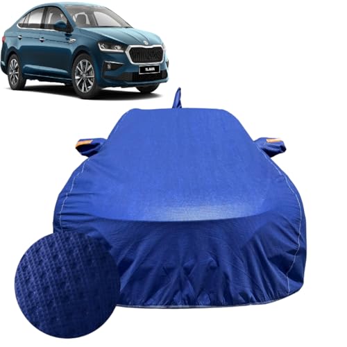 Image of Car Cover for Skoda Slavia (2022-2026) | 100% Waterproof Cover with Antenna & Reflective Mirror Pockets | Dustproof, Scratchproof, Heatproof Slavia Car Cover |Soft Cotton Lining| Blue