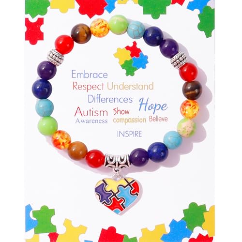 YANCHUN Autism Awareness Bracelet Autism Awareness Shirt Outfits Accessories Colorful Beaded Charm Bracelet Autism Jewelry Gifts
