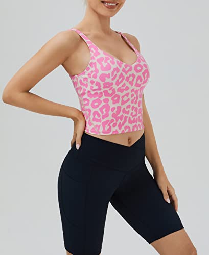 Image of Oalka Sports Bra Womens Longline Padded Crop Yoga Tank Tops | Built in Bras, Workout, Athletic, Fitness, Super Soft, Comfort, Cropped Top, Removable Pads, Heart Neckline For Women