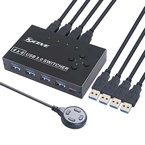 KCEVE USB 3.0 Switcher 2 in 4 out, USB Switch HUB For 2 Computers Sharing 4 USB Device For Mouse, Keyboard, Scanner, Printer, Etc