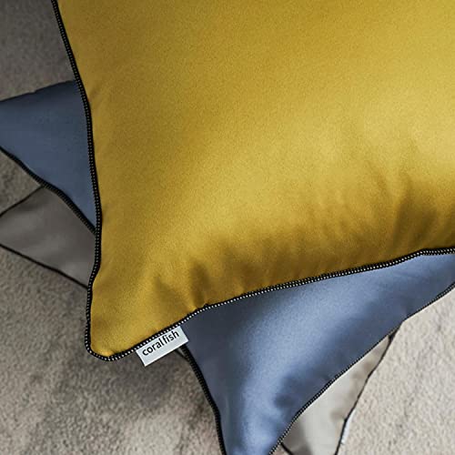 Decorative Pillow Cases Throw Pillow Covers Satin Fabric Black And White Piping Couch Bedroom Sofa Decoration Square Cushion Cover Pillow Sham, 18X18 Inch, 45X45 Cm, Pack Of 2, Navy Blue #TOP4