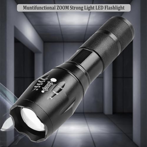 Image of T6 Zoomable Aluminum LED Flashlight, Super Bright, Portable Torch, Powerful Emergency Flashlight has 5 Modes, Outdoor for Camping, Hiking, Fishing, Tactical Handheld Torches (Battery Powered-125MM)