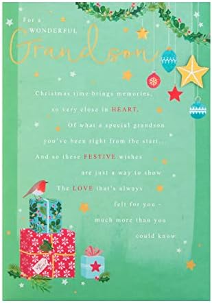 Hallmark Christmas Card for Grandson - Classic Design with Heartfelt Message