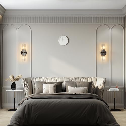 Image of 2 Light Black Wall Sconces Crystal Wall Sconce Modern Wall Sconces with K9 Crystal Lampshade Hallway Indoor Sconces Wall Lighting for Bathroom Entryway Stairway(1-Pack)