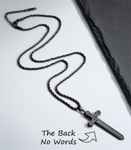 Strength Sword Necklace -Stainless Steel Cross/Sword/Sun/Evil Eye-Fun Inspirational Pendant Necklace,Spiritual Jewelry Gifts for Men Women in 24+ inch Chain4