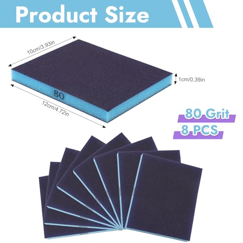 8 Stück Schleifschwamm Körnung 80 – Schleifblock aus weichem Schaumstoff für Trocken- & Nassschliff, waschbar & wiederverwendbar, Sandschwamm für Holz, Metall, Lack & Trockenbau (Blau, doppelseitig)