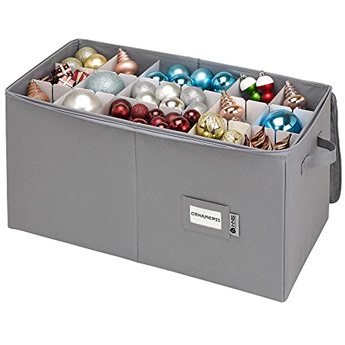 Christmas Ornament Storage Container With Dividers -Box Stores Up To 54-4" Ornaments, Zippered, Convenient, Adjustable, Heavy Duty 600D, Large Organizer Bin To Protect And Store Holiday Décor (Grey) #TOP2