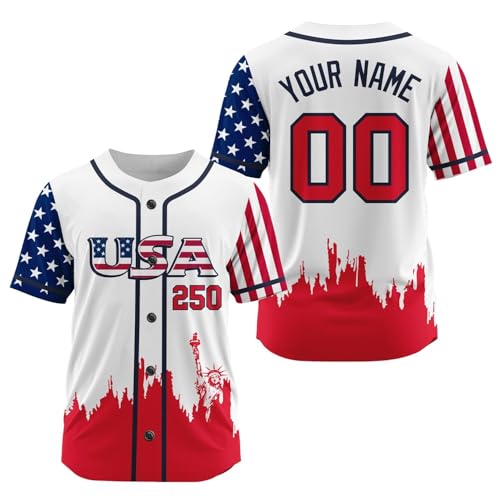 Camiseta de Béisbol USA para Hombre, Mujer y Niños, Camiseta Patriótica con Bandera Americana 4 de Julio miniatura 1