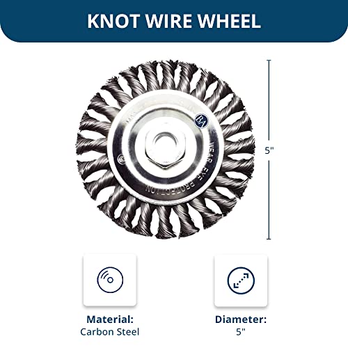 Image of Benchmark Abrasives 5 inch Standard Twist Knot Abrasive Wire Wheel for Angle Grinder with 5 /8 inch-11 Thread, Cleaning Narrow Holes, Drill, Deburring Grinding Wheels Wire Wheel Attachment - Carbon Steel