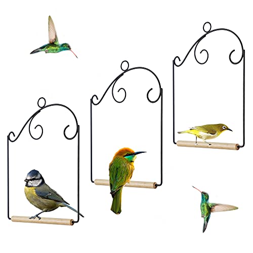 winemana Set of 3 Hummingbird Swings Rust Resistant Metal Frame Wooden Dowel Attach to Bird Feeders Perfect for Hanging Indoor Office Outdoor Trunk Lawn Patio Garden (7.5 x 5.6)
