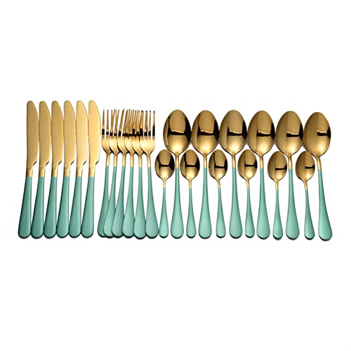 Ménagère 24 pièces en acier inoxydable noir et doré pour table moderne chic