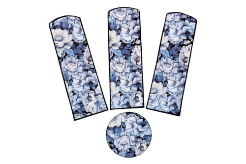 Image of Dustproof Premium Three Blade Ceiling Fan Cover with attachable Enclosure, Set of 1 Fan Cover (Blue Flower).