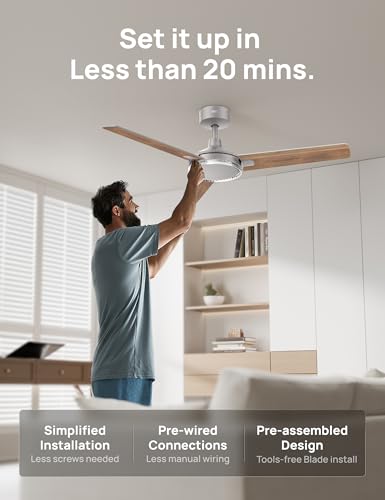 Image of DREO Smart Ceiling Fans with Lights, 52 Inch Grey Ceiling Fan, 12 Speeds & 3 Fan Modes, Stepless Color Tones, Dimmable LED Light, 1-12H Timer, Quiet DC Motor, Remote /APP /Alexa /Wall Switch Control