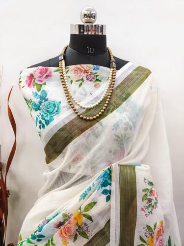 C J Enterprise Women’s Pure Soft Cotton Saree Linen For Kalamkari Silk Sarees...