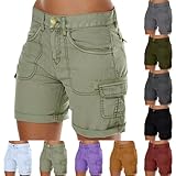 yaoeye Cargo Shorts for Women Womens Bermuda Shorts with Pockets 7 inch Inseam Women's Summer Baggy Plus Size Ladies Summer Bermudas para Mujer Knee Length Cotton Capris for Woman Dressy Casual Green