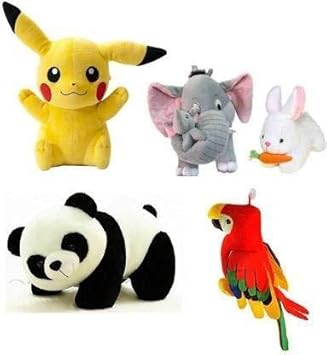 Soniya Enterprises Combo 5 pics Animale Soft Toys Set Elephant 40cm with 2 Baby , Rabbit 30cm , Panda 30cm , Pikachu 30cm , Parrot 35 cm for Kids Playing Soft Toys