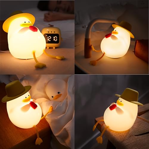 Image of Happy Duck Night Light with Hat Birthday Gift Silicone Lamp Cute Bedroom Sleep Light LED Children Cute Nightlight Bedside Light Room Decoration