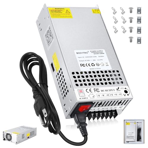 Image of Upgrade 60V 20A 1200W DC Switching Power Supply, Universal Transformers PSU AC110V /220V (SMPS), Upgraded Output Port with Power Cord, 60 Volt Power Supply for 3D Printer, CCTV, DC Motor