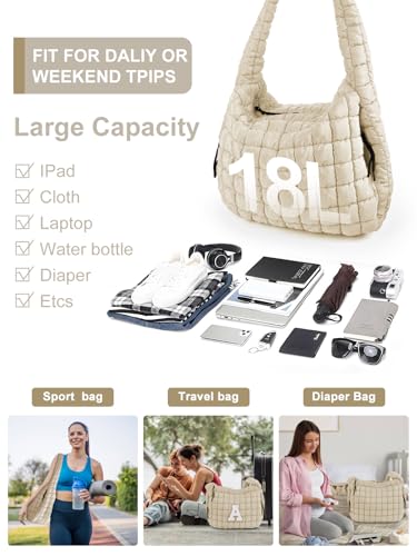 Image of Puffer Tote Bag for Women initial Tote Bag Quilted Large Carryall Bag Puffy Cross-body Bag Hobo Handbags