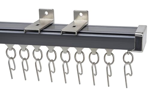 Image of MetDeals Aluminium Deluxe Silent Channel Curtain Track with Smooth Runners & Wall Fit Bracket,Hook,End Caps, Screw & Wall plug | Curtain Rail System for Home & Office(Grey Color,5 Feet)