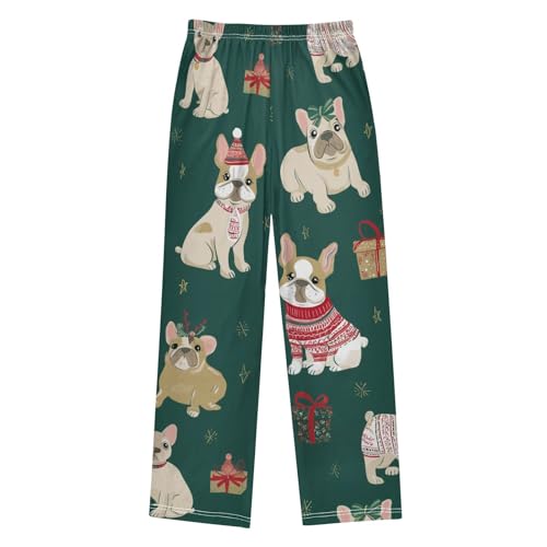 ZZXXB Christmas French Bulldogs Boys Long Pants Soft Trousers Elastic Waist Kids Lounge Bottoms with Pockets S-XL2