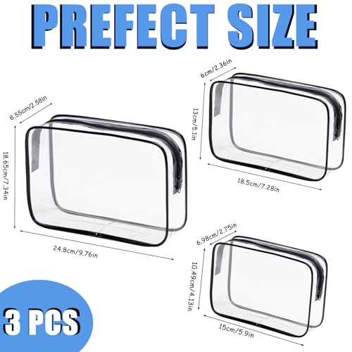3 Pack Clear Cosmetic Bag, Waterproof Toiletry Bag with Zipper, Transparent Travel Makeup Bags, TSA Approved Clear Organizer Bags, PVC Cosmetic Pouch Case for Vacation Airport Airline Compliant2