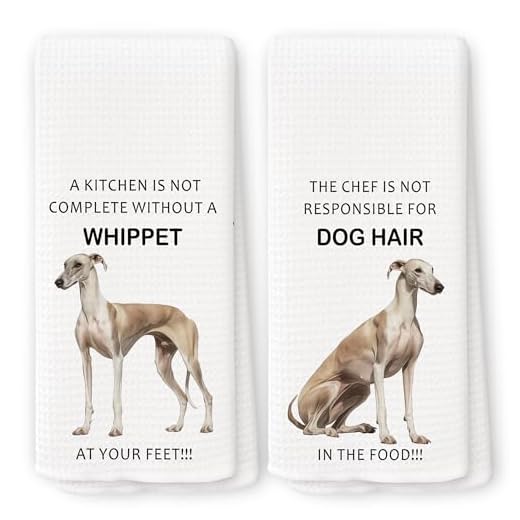QZQE Funny Whippet Kitchen Towels Set of 2, Whippet Gifts Dish Tea Towels for Kitchen, Dog Mom Dad Lovers Owner Gifts for Women Men Decorative Hand Towel, 16x24 Inch