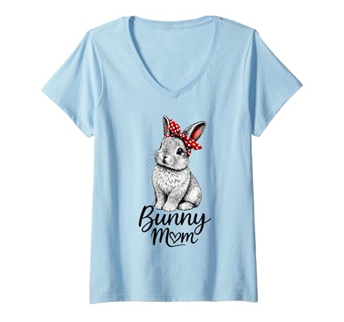 Women's Cute Bunny Mom Mama Rabbit Happy Easter Day Women Mother V-Neck T-Shirt