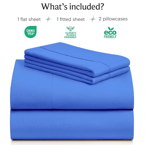 Image of LuxClub 4 PC Sheet Set Bed Sheets Deep Pockets 16 inch Eco Friendly Wrinkle Free Cooling Machine Washable Hotel Bedding Silky Soft - Marine Blue California King