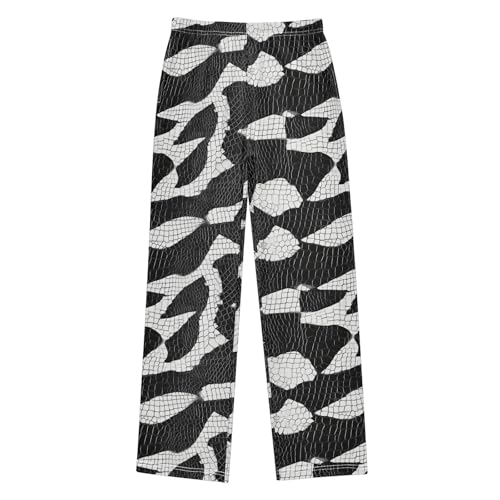 Black White Snake Skin Scales Boys Long Pants Soft Trousers Elastic Waist Relaxed Fit Sweatpants Athletic Sports Pant L
