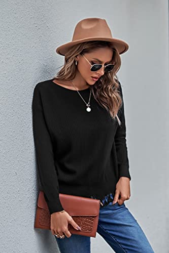 VOTEPRETTY Women's Boat Neck Fall Sweater 2022 Long Sleeve Tassel Solid Loose Casual Knit Pullover Tops3