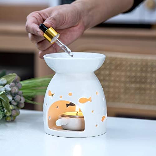 LOVECASA Wax Melts Burners Essential Oil Burners Set of 2, Lovely Aromatherapy Aroma Burner Ceramic Lamp Cylinder Diffuser Candle Tealight Holder Home Bedroom Decor Christmas Housewarming Gift