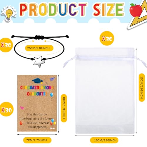 Thinkday 30 Set Graduation Gifts Pentagram Kindergarten Graduation Bracelet with Card Organza Bag Jewelry Bag 4 x 6 Inch Small Gift Bag with Drawstring Wedding Gift Bracelet for Girl(Fresh Style)2