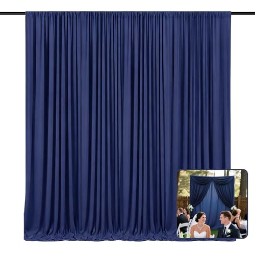 Image of 2 Panels Navy Blue Backdrop Curtain, 10 x 10 Feet Polyester Background Curtains for Parties, Weddings, Baby Showers, Halloween, Christmas, Birthday Party Photoshoot Backdrop Curtains Decorations