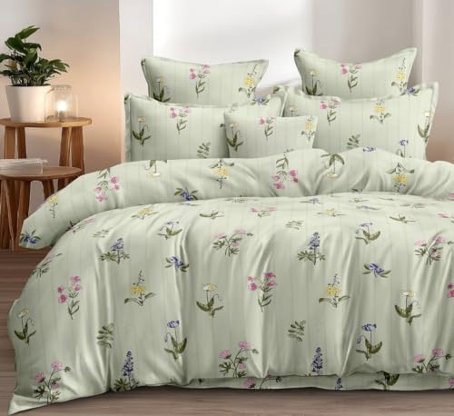 Image of DECOR2ADMIRE Super King Size Cotton Bedsheet 108x108 Inches, 400 TC Premium Cotton Bed Sheet with 2 Pillow Covers, Soft Breathable Luxury Printed Bedding (Green)