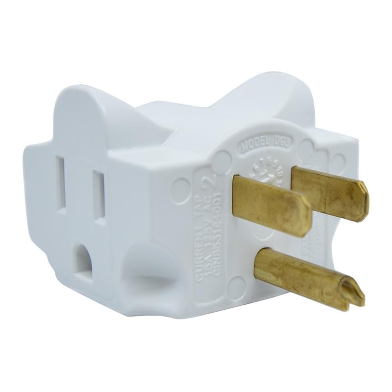 Single Plug Grounded Dual Outlet Splitter 125V, Right & Left Angle, White