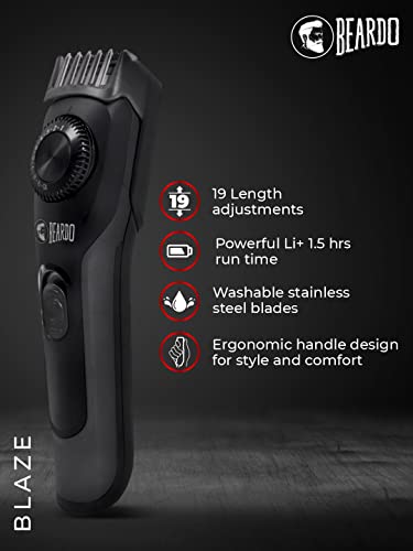 Image of Beardo Blaze Trimmer for Men|90 minutes Run Time | 19 Length Settings | Cordless | Stainless Steel Self-Sharpening 0.5mm precision Blades | Powerful Quick charge Li+ battery