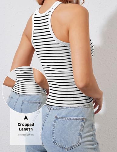Striped Shirt Women Ribbed Tank Tops for Women High Neck Tops Racerback Sleveless Summer Casual Slim Fitted Tank2