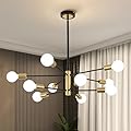 DOMANKI 10-Light Black Gold Sputnik Chandelier, Modern Mid Century Chandeliers, E26 Base, Branch Height Adjustable Pendant Sputnik Lighting Fixture for Living Room Kitchen Island Dining Room