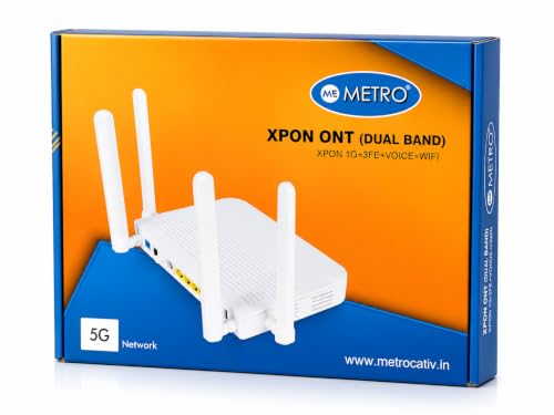 Image of Metro XPON Fiber Router | 4GE + 1VOICE + Dual Band WiFi | XPON Up to 1.2Gbps | Wi-Fi 2.4GHz, 5GHz | Dual Band ONT for BSNL, Railtel & Local ISP Supported