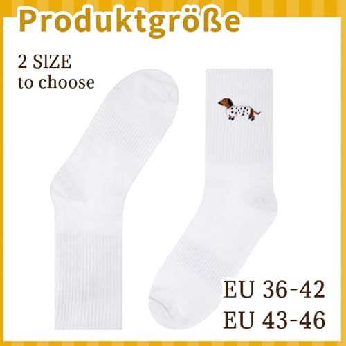 Jadive 4 Paar Dackel Socken Katzensocken Geschenke Damen Herren Valentinstag Tennissocken mit Motiv Crew Socken für Freundin Freunde Geburtstage Dackelliebhaber Katzenliebhaber(Dackel,36-42)
