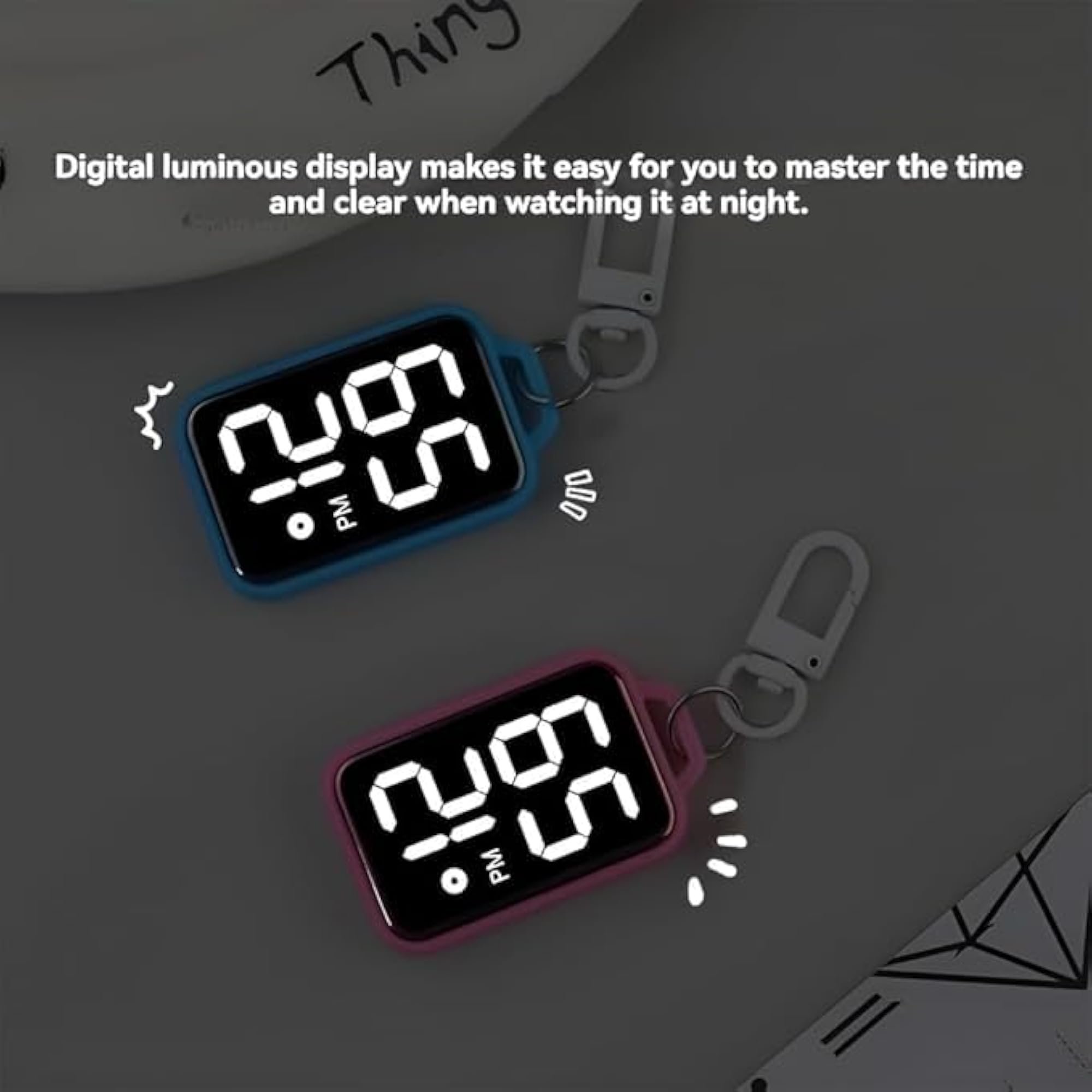 Mini Digital LED Keychain Watch with Carabiner Hook, Portable Gift