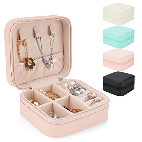 Upkey Caja de joyería, 4 paquetes de pequeñas cajas de viaje de joyería de cuero de la PU portátil organizador de joyas para anillos pendientes collar pulseras joyería caso de viaje Cover