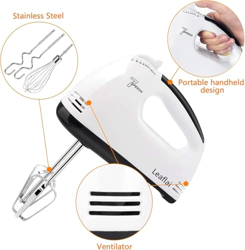 Sbattitore Elettrico Portatile - 7 Velocità Miscelatore da Cucina Fruste Elettriche con 5 Accessori in Acciaio Inossidabile Frusta per Frustare la Miscelazione dei Biscotti Torte, Cucina, Cottura - immagine 3