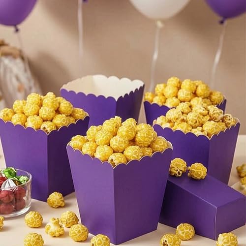 Image of Purple Popcorn Boxes 24-Pack, 4.1-Inch Disposable Snack Containers for Movie Night, Party Favor, Carnival, and Concession Stands