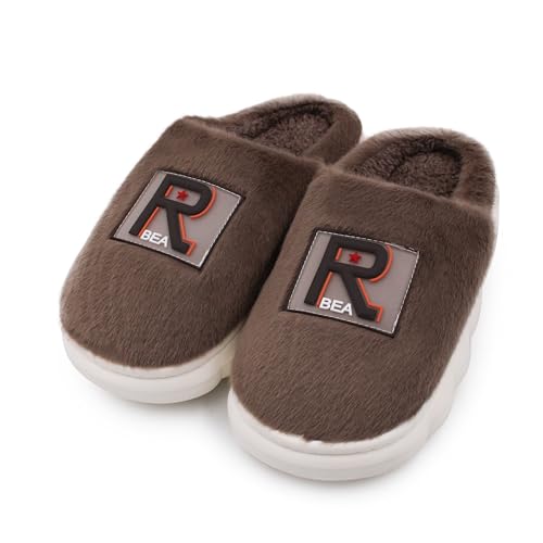 Image of VRITRAZ Men's Plush Winter Slippers | Soft Furry Lined Indoor Slides | Warm Comfortable Anti-Slip Home Footwear