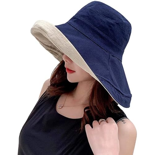 Chapeau cloche réversible femme chapeau été anti-uv grand bord
